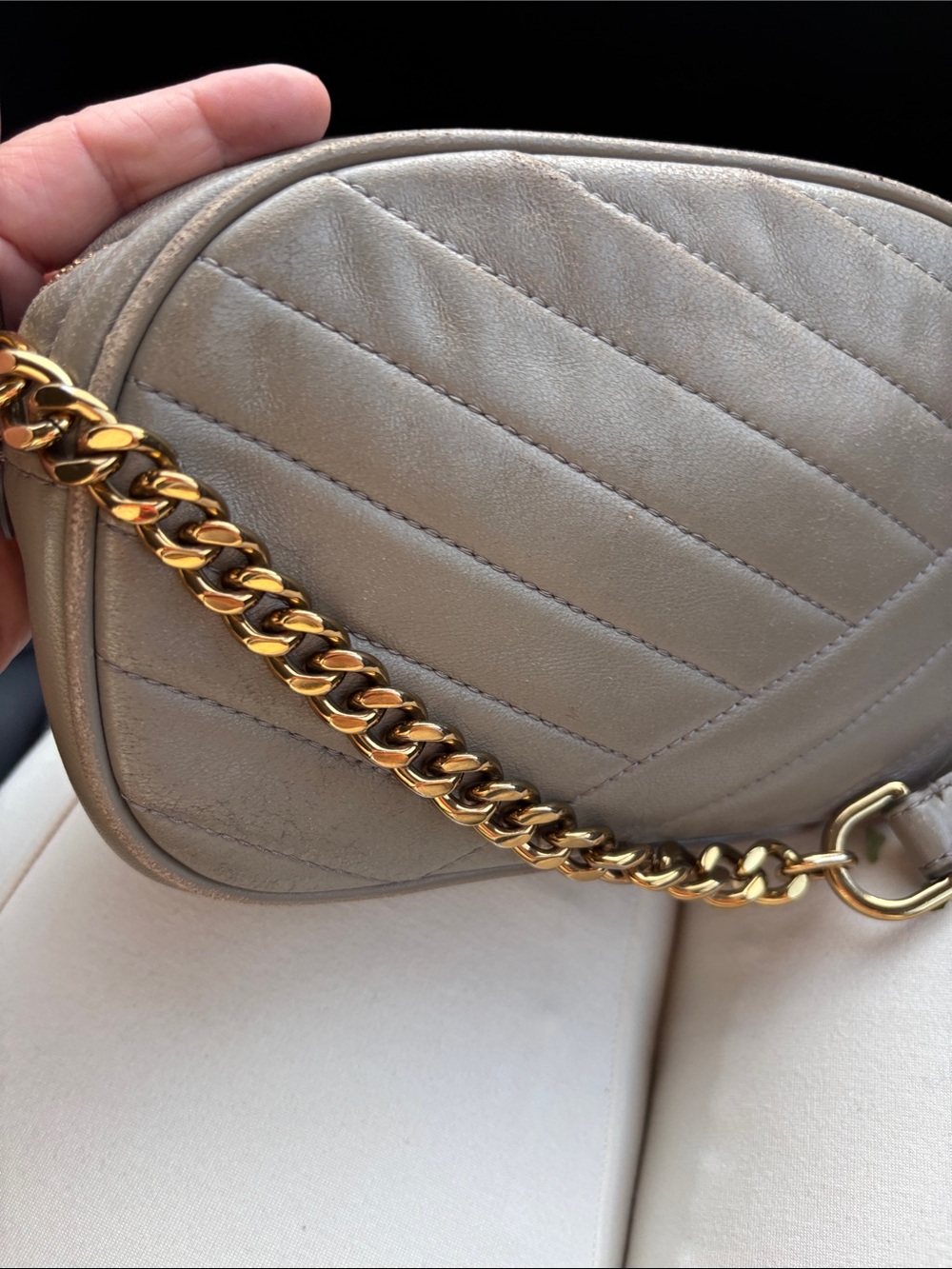 Tory Burch Quilted Leather MC Camera Bag in Taupe with Gold Logo - Picture 6 of 11